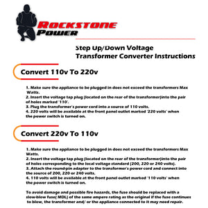 ROCKSTONE POWER 1000 Watt Voltage Converter Transformer - Heavy Duty Step Up/Down AC 110V/120V/220V/240V Power Converter - Circuit Breaker Protection – DC 5V USB Port - CE Certified [3-Year Warranty]